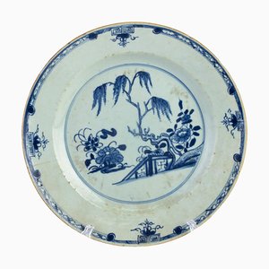 Assiette en Porcelaine Bleue et Blanche Peinte à la Main, Chine, 18ème Siècle
