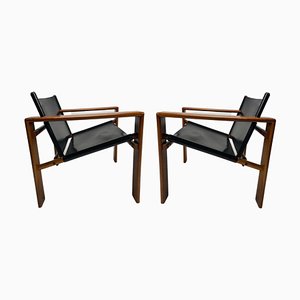 Mid-Century Armchairs in Wood & Leather attributed to Tarcisio Colzani, Italy, 1960s