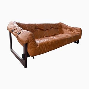 Mp-091 Sofa aus Holz & Leder, Percival Lafer zugeschrieben, Brasilien, 1960er