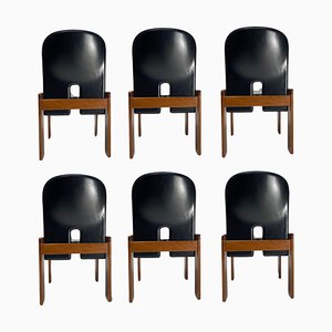 Black Leather 121 Chairs attributed to Tobia Scarpa for Cassina, Italy, 1967, Set of 6