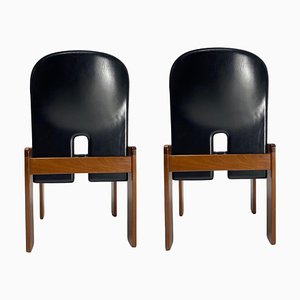 Black Leather Model 121 Chairs attributed to Tobia Scarpa for Cassina, Italy, 1967, Set of 2