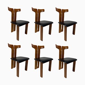 Dining Chairs in Walnut and Leather by Pierre Cardin, 1970s, Set of 6