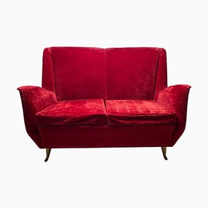 Rotes Italienisches Zwei-Sitzer Sofa von ISA Bergamo, 1950er