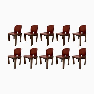 Italian Red Leather 121 Chairs by Afra & Tobia Scarpa for Cassina, 1967, Set of 10