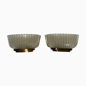 Mid-Century Wall Lamps in Brass and Glass, 1940s, Set of 2