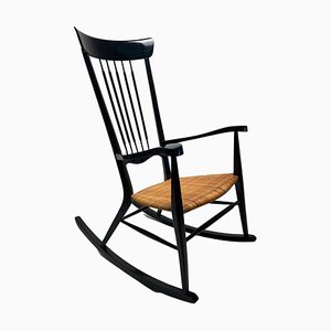 Mid-Century Italian Rocking Chair in Black Lacquered Wood by Paolo Buffa, 1950s