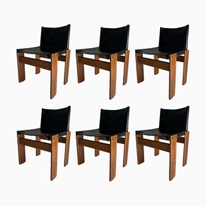 Vintage Italian Monk Leather Chairs by Afra & Tobia Scarpa for Molteni, 1974, Set of 6