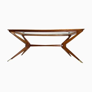 Table Vintage en Bois et Laiton par Turin School, 1950s