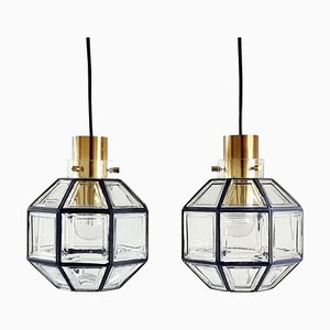 Mid-Century Octagonal Iron & Clear Glass Ceiling Lights from Limburg, Germany, 1960s, Set of 2