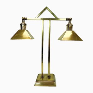 Art Deco Brass Twin Desk Lamp, 1940s
