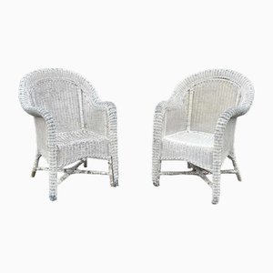 White Rattan Armchairs, 1950s, Set of 2