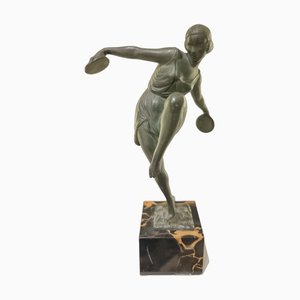 Art Deco Figurine of Dancing Woman with Cymbals by Fayral for Verrier, 1920s