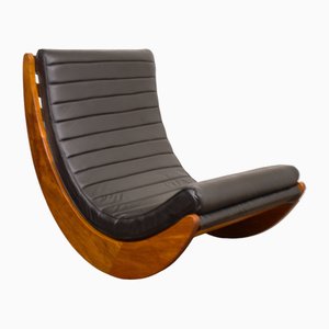 Leather and Teak Relaxer Rocking Chair by Verner Panton for Rosenthal, 1970s