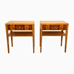 Vintage Swedish Bedside Tables in Walnut and Birch, 1940s, Set of 2