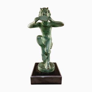 Art Deco Figurine of a Faun Playing the Flute by Max Le Verrier, 1930s