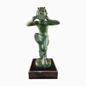 Statuetta Art Deco di un fauno che suona il flauto di Max Le Verrier, anni '30