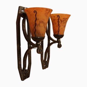 Vintage Art Deco Wall Lights in Wrought Iron, 1930s, Set of 2