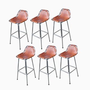 Leather Les Arcs Stools by Charlotte Perriand for Cassina, 1960s, Set of 6