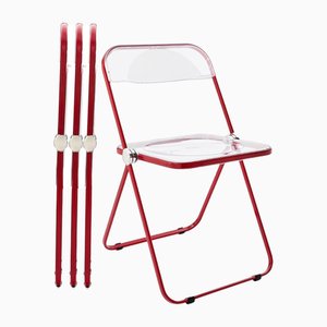 Red and Clear Acrylic Glass Plia Folding Chairs by Piretti for Castelli, Italy, 1970s, Set of 4