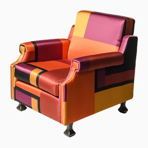 Italian Armchair in Multicolour Silk, 1960s