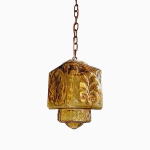 Art Deco Ceiling Lamp in Amber Glass, 1930s