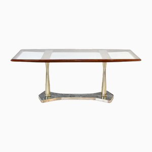 Italian Dining Table in Teak, Brass and Marble, 1960s