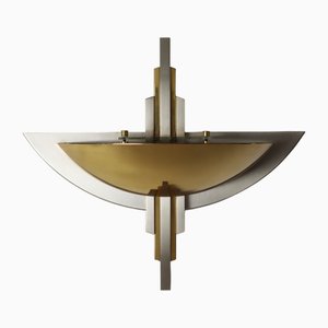 Art Deco Bicolor Wall Lamp in Brass and Chrome, 1980s
