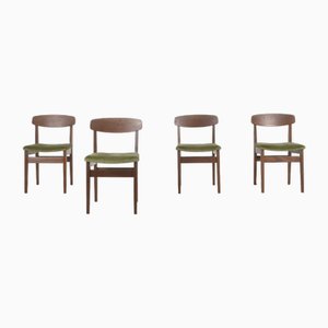 Mid-Century Teak and Velvet Dining Chairs, 1960s, Set of 4