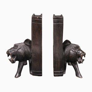 Oriental Carved Lion Bookends, 1890s, Set of 2