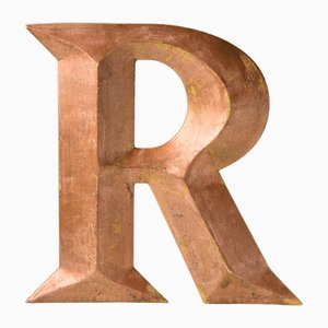 Letra R vintage de cobre, años 70
