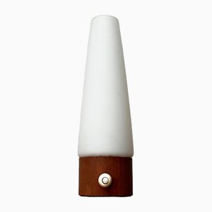 Lámpara de mesa minimalista Mid-Century de teca y vidrio, años 60