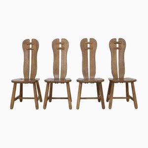 Brutalist Dining Chairs in Oak by De Puydt, 1970s, Set of 4