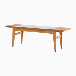 Mesa de centro Mid-Century moderna de madera y cerámica, años 50