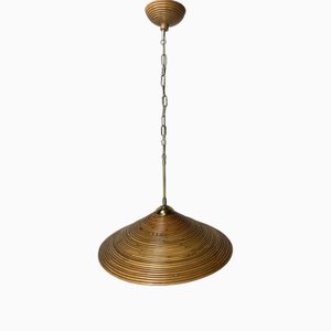 Lámpara colgante de caña dividida, ratán, bambú y latón de Gabriella Crespi, años 70