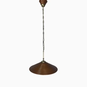 Lámpara colgante de caña dividida, ratán, bambú y latón de Gabriella Crespi, años 70