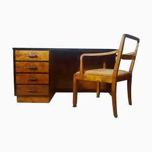 Scandinavia Double-Sided Desk and Armchair, 1940s, Set of 2