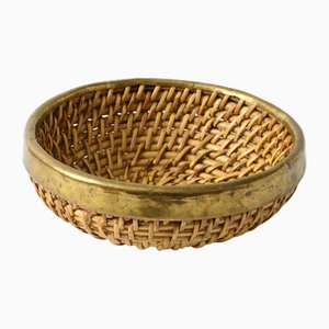 Vintage Wicker and Brass Basket, 1990s