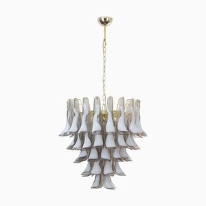 White and Grey Murano Glass Petal Chandelier, Italy, 1990s
