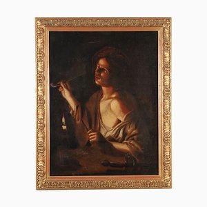 Georges De La Tour, Young Man Lighting a Pipe, Oil on Canvas, Framed