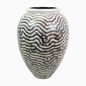 Stoneware Floor Vase in Blue, Grey and White by Peter Weiss, 1980s