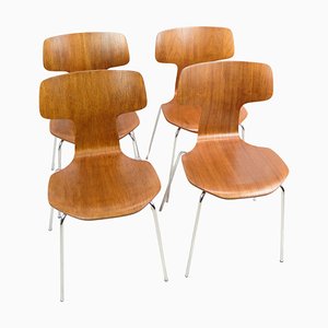 Model T Dining Chairs in Teak by Arne Jacobsen, 1960s, Set of 4