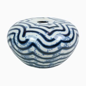 Vaso in ceramica blu e bianco di Peter Weiss, anni '90