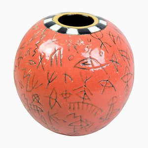 Runde Vase mit Orange Glasur von Lene Regius, 1990er