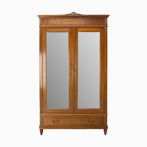 Louis 16 Revival French Iroko Armoire with Beveled Mirrors, 1900s