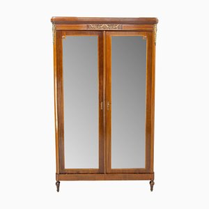 Louis 16 Revival French Iroko & Brass Armoire Beveled Mirrors, 1900s