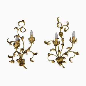 Gilt Wall Lamps, Italy, 1960s, Set of 2