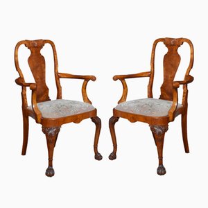 George II Walnut Dining Chairs, 1890s, Set of 2