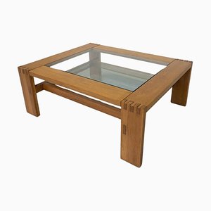 Mid-Century Modern Coffee Table in Wood and Glass attributed to Guiseppe Rivadossi, Italy, 1970s