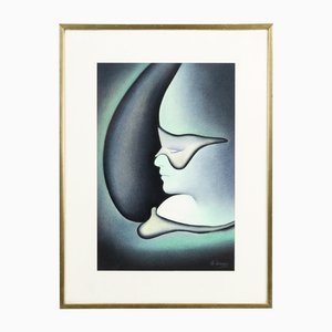 TH Gerson, Abstract Masked Portrait, Watercolour, Framed