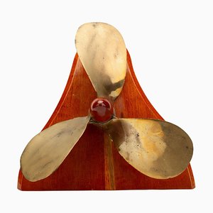 Mounted Bronze Nautical English Ships Propeller on Hardwood Stand